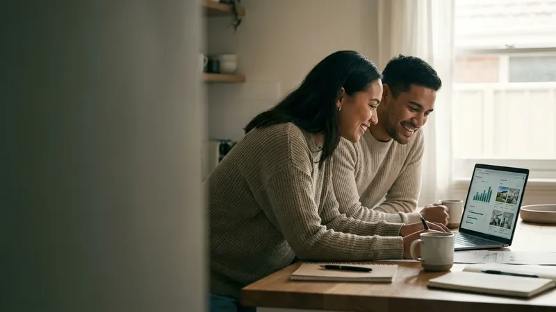 A couple reviewing their home loan paperwork with a Greenline broker