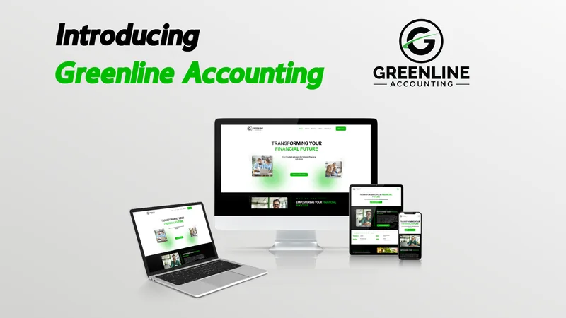 Introducing Greenline Accounting: the Greenline Accounting website shown on a laptop, a tablet and a phone